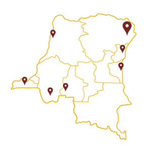 Mappa con indicata in grande la zona caffeicola da dove Ernani prende il suo monorigine robusta congo ed in piccolo tutte le altre zone caffeicole della Congo