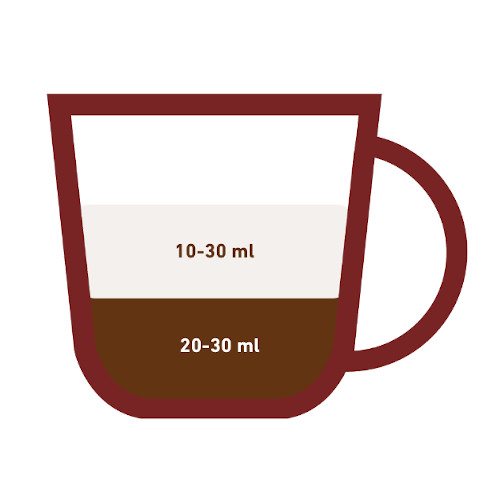 Tazza da caffè espresso stilizzata outline con inserito graficamente la dose giusta di caffè per un macchiato: caffè e latte montato